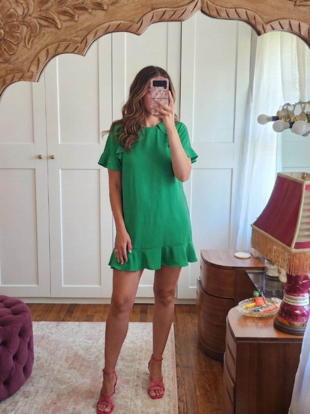ZARA Vibrant Kelly Green Ruffle Mini Shift Dress Zara Size XS